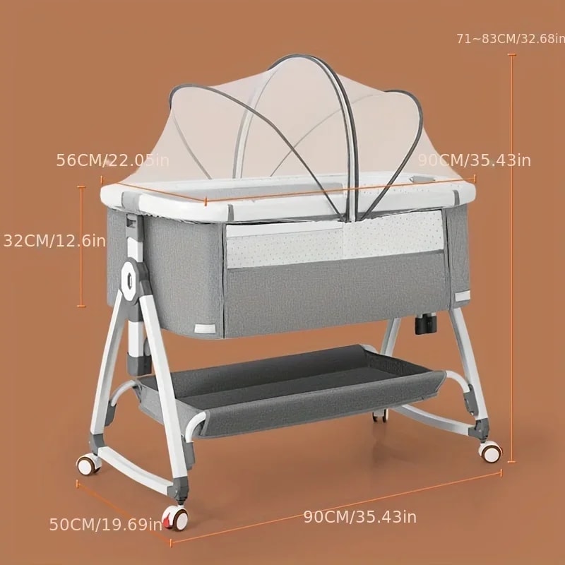 Baby Crib Portable Foldable Cradle Bed With Adjustable Height Movable Splicing Bedside Swing 3