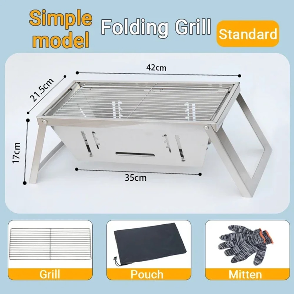Folding Carbon Barbecue Stove Stainless Steel Outdoor Charcoal BBQ Rack Skewer Grill 3
