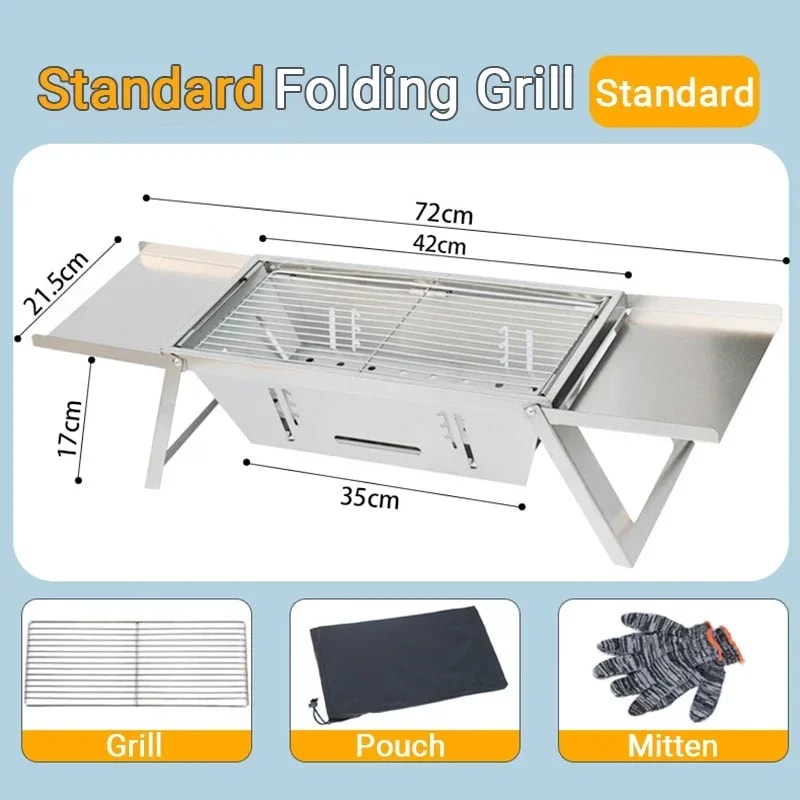 Folding Carbon Barbecue Stove Stainless Steel Outdoor Charcoal BBQ Rack Skewer Grill 4
