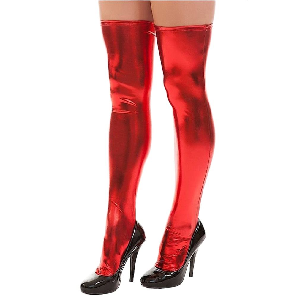 Women Thigh High Socks Over Knees Casual PU Leather Black Red Silver Gold Long Overknee Stockings 6