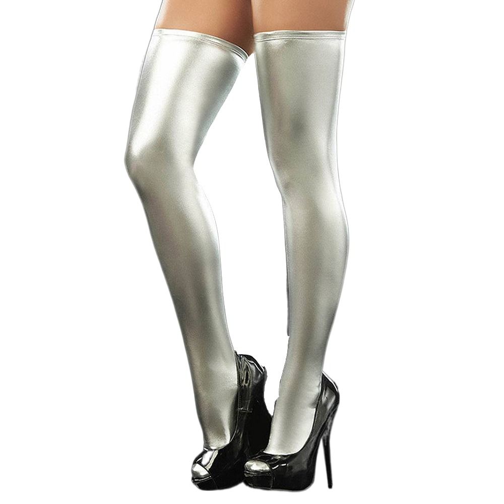 Women Thigh High Socks Over Knees Casual PU Leather Black Red Silver Gold Long Overknee Stockings 8
