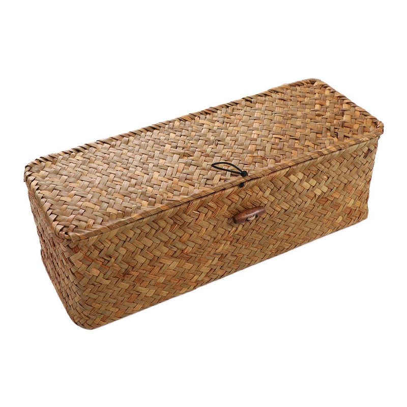 Hand Woven Grids Storage Basket With Lid DustProof Clothing Basket Rectangular Organizer For Wardro 3