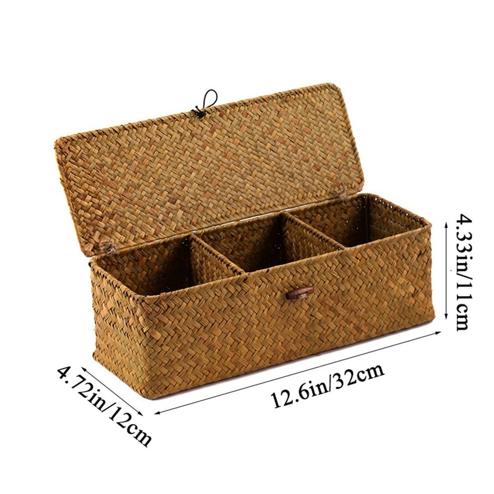 Hand Woven Grids Storage Basket With Lid DustProof Clothing Basket Rectangular Organizer For Wardro 4