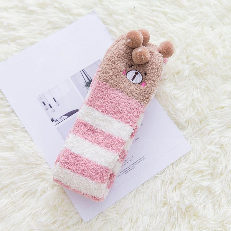Cute Animal Printed Knee Socks Striped Lovely Long Winter Thigh High Stockings