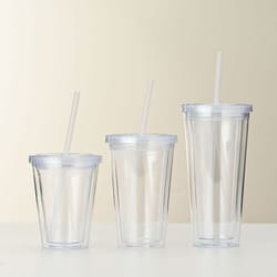 plastic clear tumbler smoothie cup with lid and straw transparent double-layer iced coffee water bottle milk