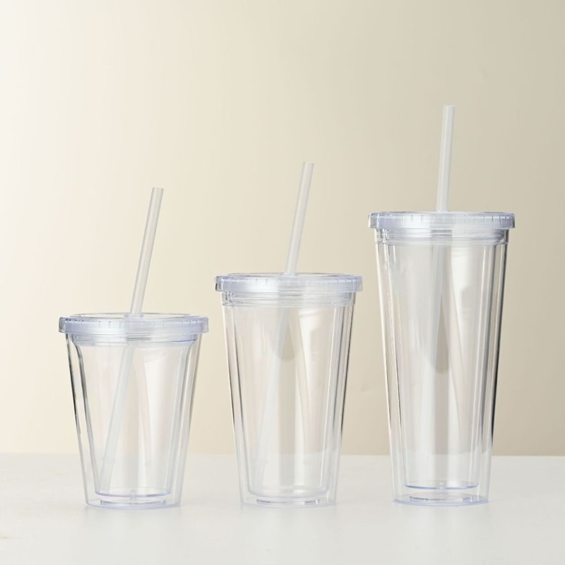 Plastic Clear Tumbler Smoothie Cup With Lid And Straw Transparent DoubleLayer Iced Coffee Water Bot 0