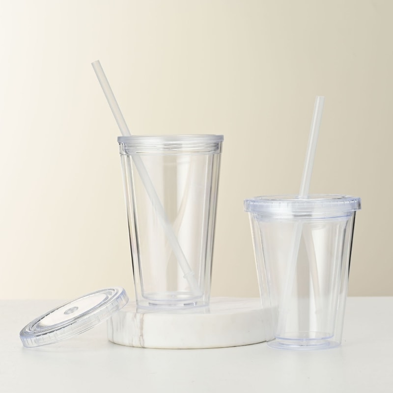 Plastic Clear Tumbler Smoothie Cup With Lid And Straw Transparent DoubleLayer Iced Coffee Water Bot 2
