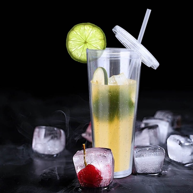 Plastic Clear Tumbler Smoothie Cup With Lid And Straw Transparent DoubleLayer Iced Coffee Water Bot 1