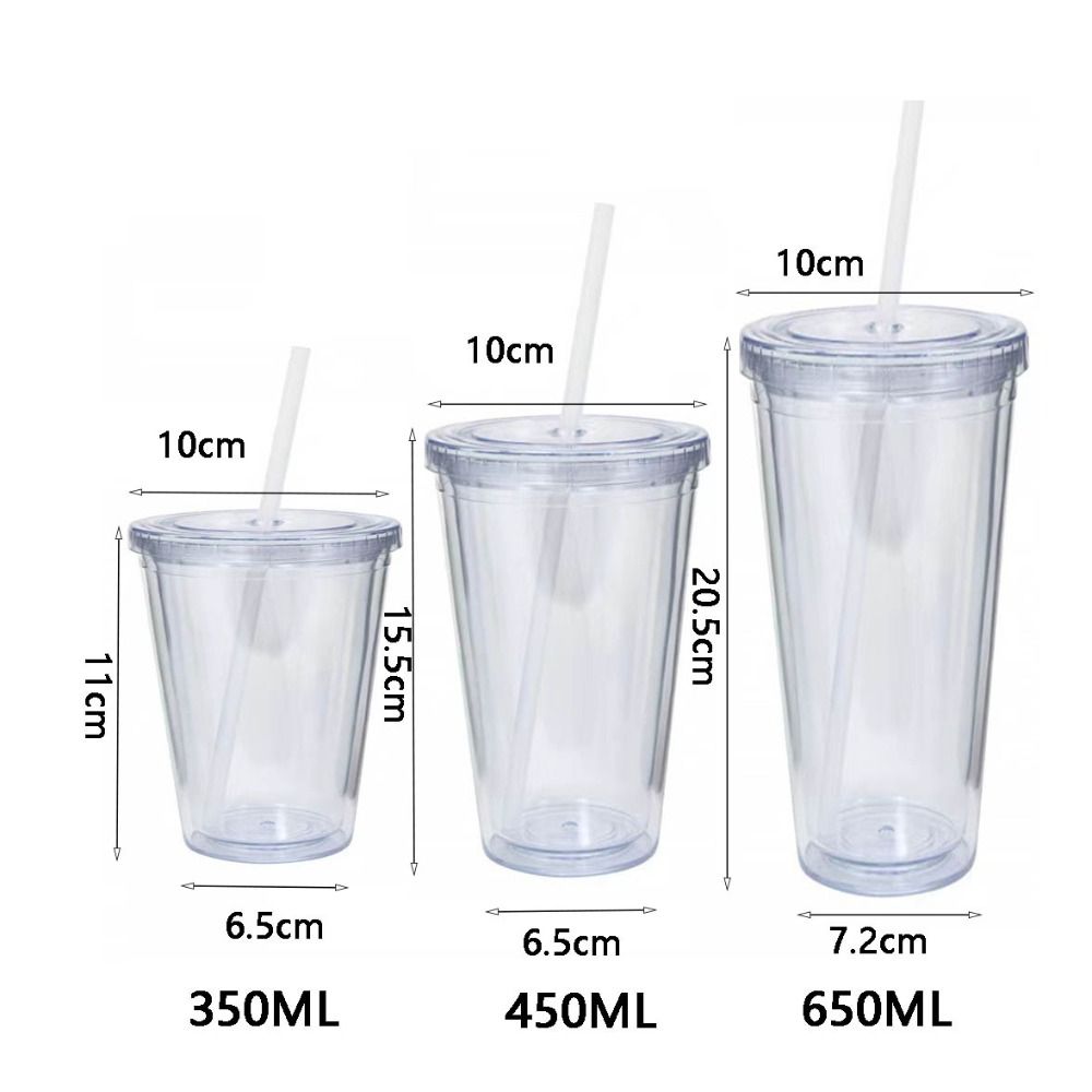 Plastic Clear Tumbler Smoothie Cup With Lid And Straw Transparent DoubleLayer Iced Coffee Water Bot 3