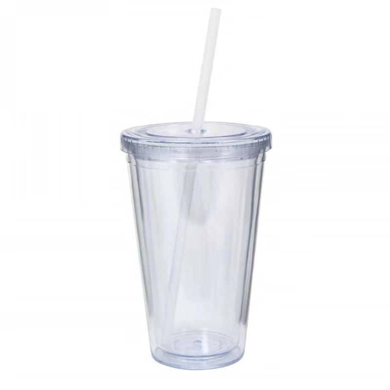 Plastic Clear Tumbler Smoothie Cup With Lid And Straw Transparent DoubleLayer Iced Coffee Water Bot 4