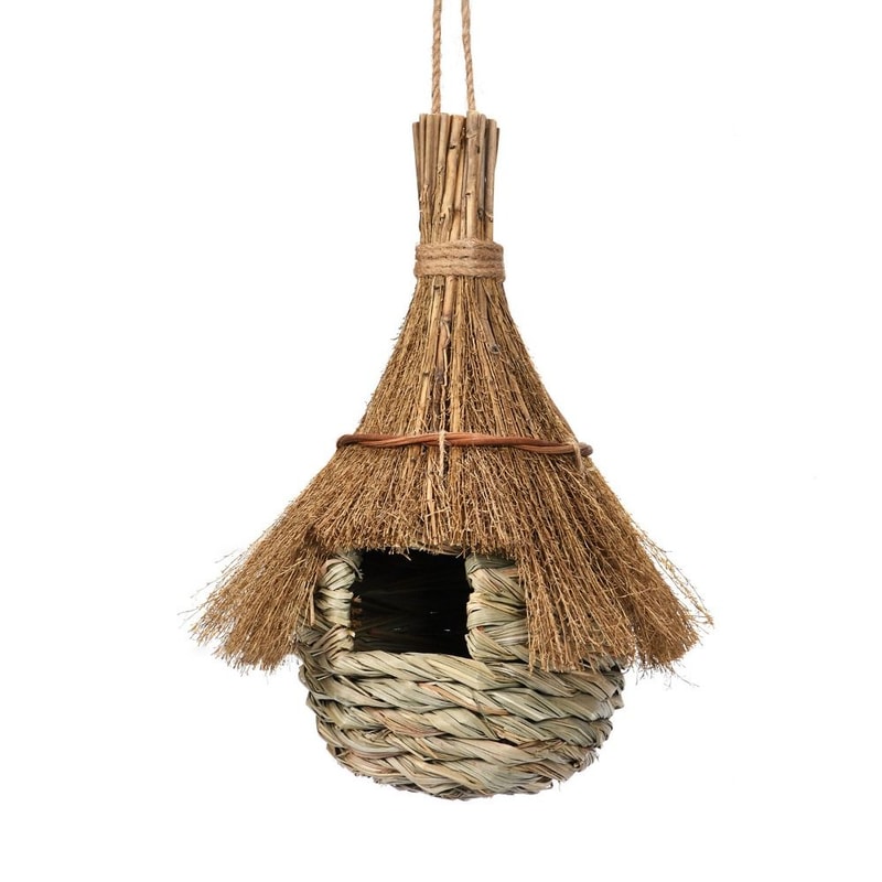 Cozy Birds Nest Shelter Ecofriendly Hand Woven Grass Bird Hut Hanging Bird House For Cold Weather 5