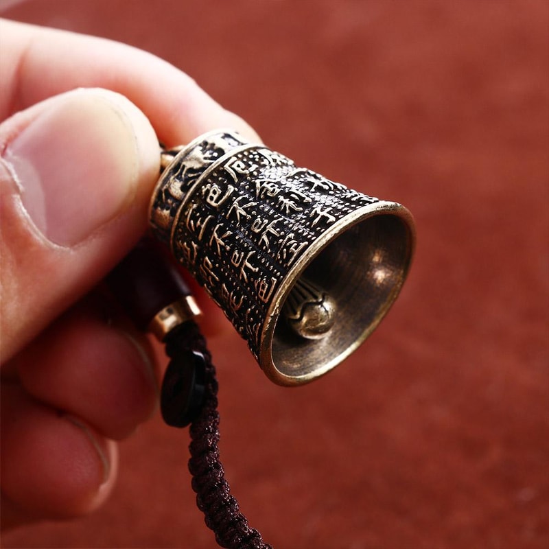Handmade Pure Brass Bell Key Chain Pendant With Engraved Scripture Sutra Lanyard 1