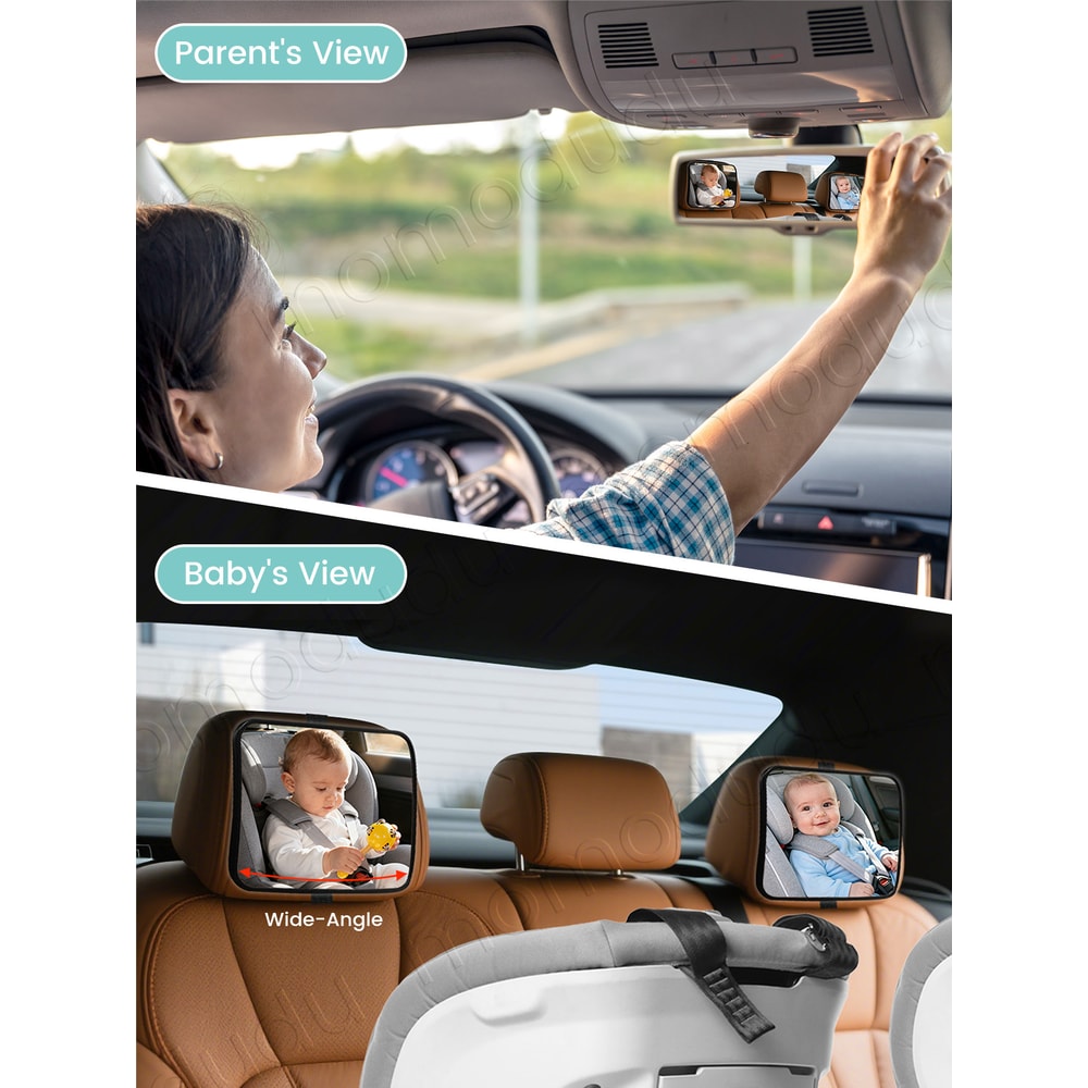 Shatterproof Car Mirrors for Baby Car Seat, Adjustable Rear-Facing Mirror, Easy Installation for Toddler, Headrest