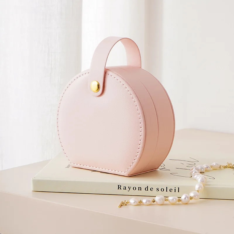 Portable Jewelry Organizer Leather Travel Case Mini Jewelry Box for Rings Earrings Necklace Storage Display Handbag