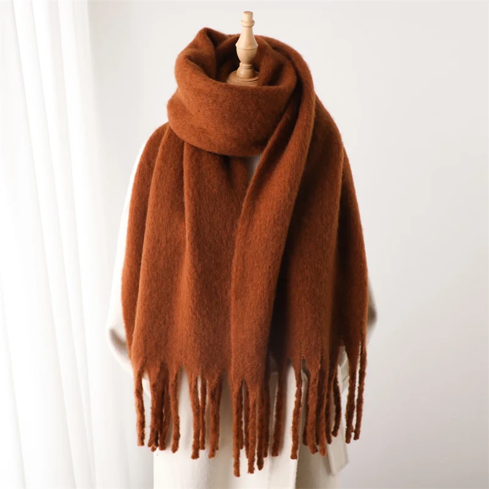 Soft Cashmere Winter Scarf For Women Solid Blanket Pashmina Thick Tassel Wrap 3