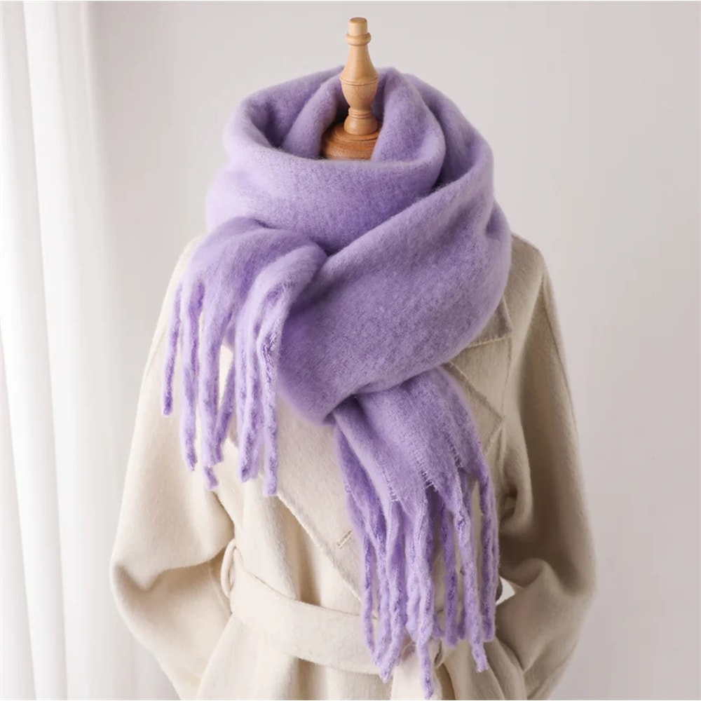 Soft Cashmere Winter Scarf For Women Solid Blanket Pashmina Thick Tassel Wrap 10