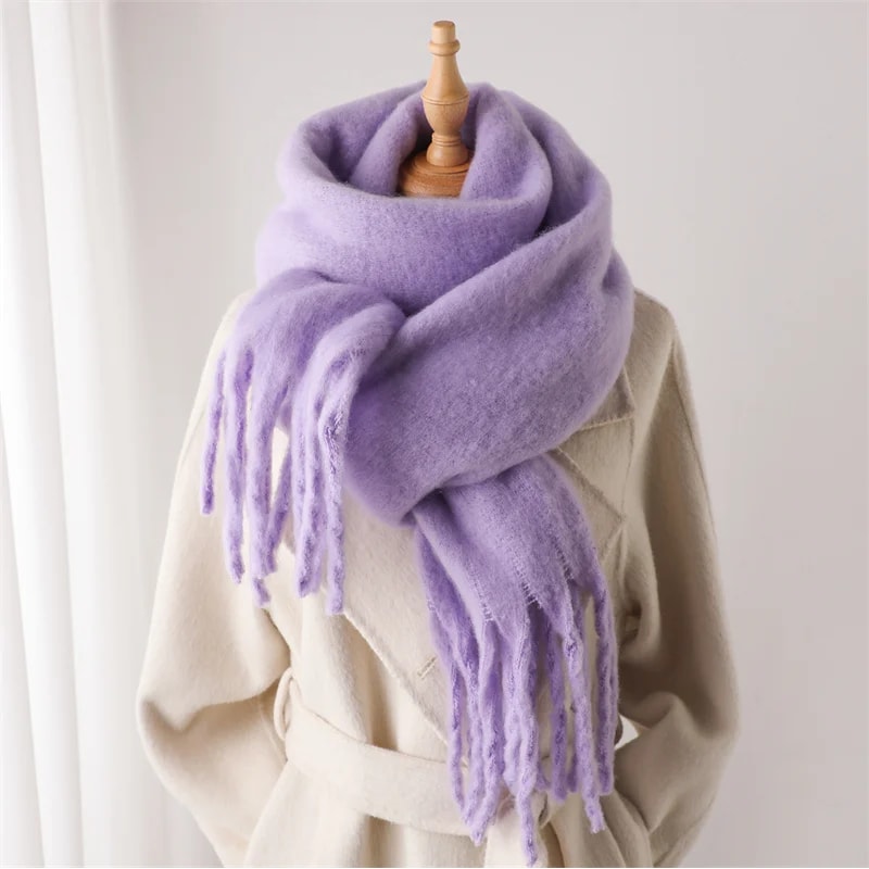 Soft Cashmere Winter Scarf For Women Solid Blanket Pashmina Thick Tassel Wrap 10