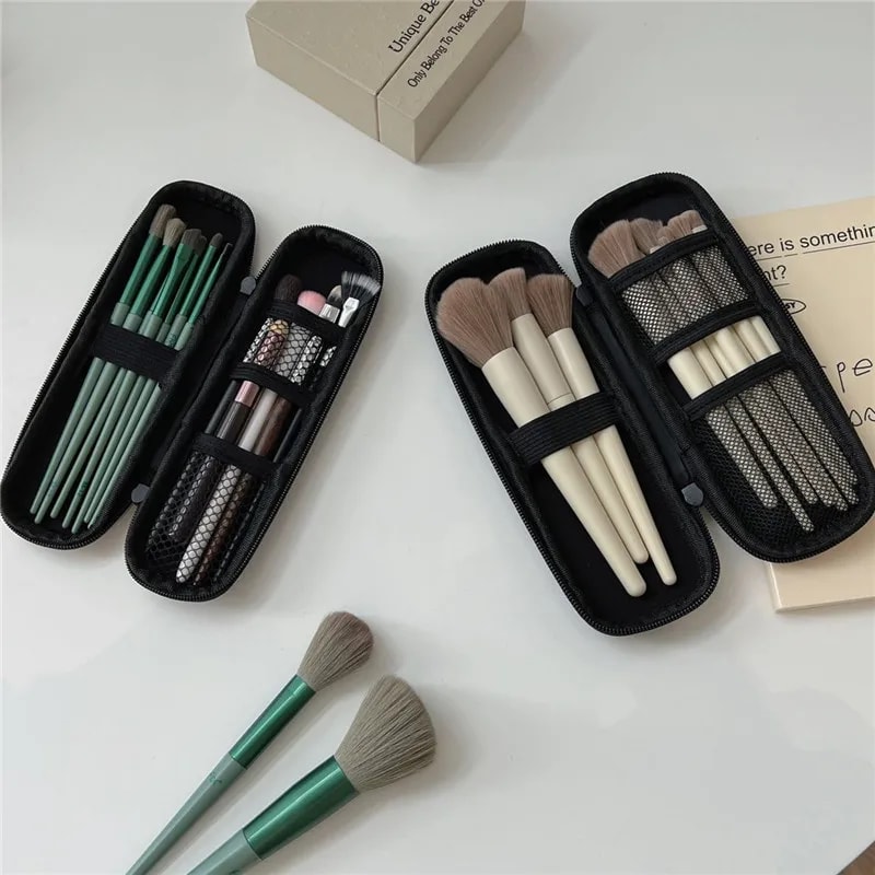 Waterproof Black Cosmetic Storage Bags Double Zipper Makeup Brushes Case Portable Travel Women Bag Brush Holder Pen Case
