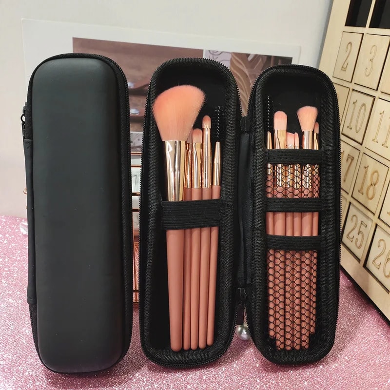 Waterproof Black Cosmetic Storage Bags Double Zipper Makeup Brushes Case Portable Travel Women Bag Brush Holder Pen Case