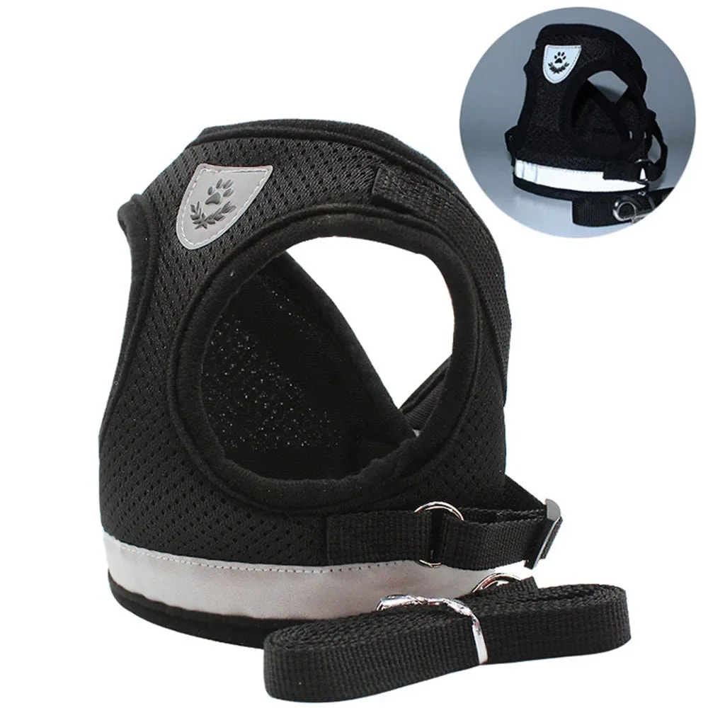 Reflective Adjustable Cat Harness Leash Set Mesh Vest Escape Proof Puppy Dog Collar For Small Dogs 4