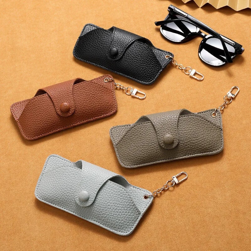 Retro Handmade PU Leather Sunglasses Case Portable Glasses Bag With Lanyard Simple Storage Box 1