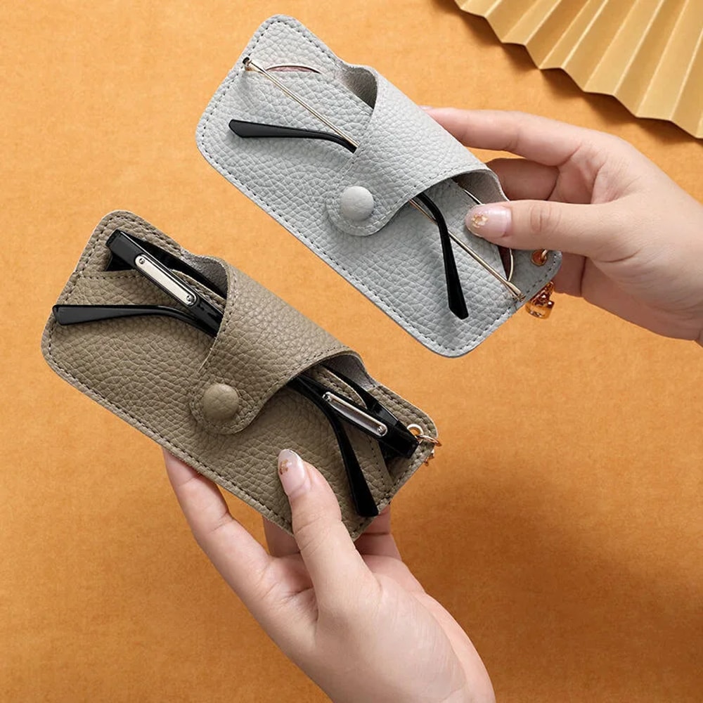 Retro Handmade PU Leather Sunglasses Case Portable Glasses Bag With Lanyard Simple Storage Box 2