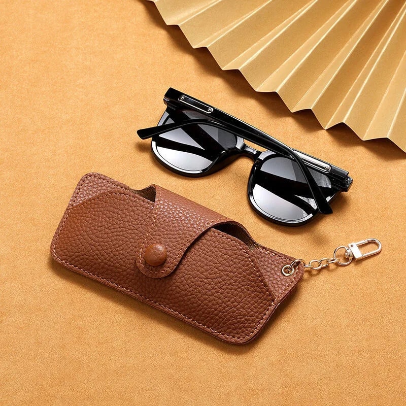 Retro Handmade PU Leather Sunglasses Case Portable Glasses Bag With Lanyard Simple Storage Box 5