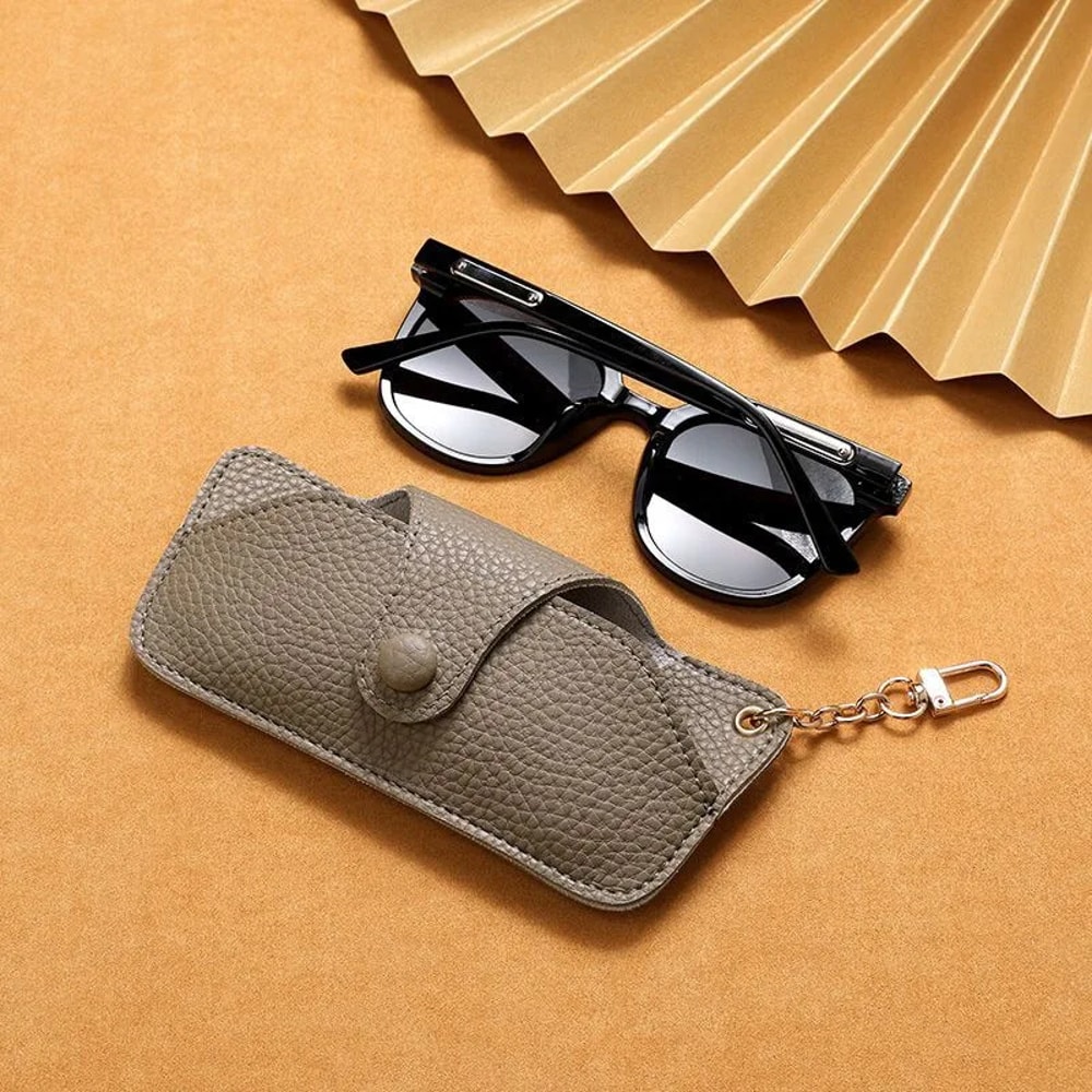 Retro Handmade PU Leather Sunglasses Case Portable Glasses Bag With Lanyard Simple Storage Box 6