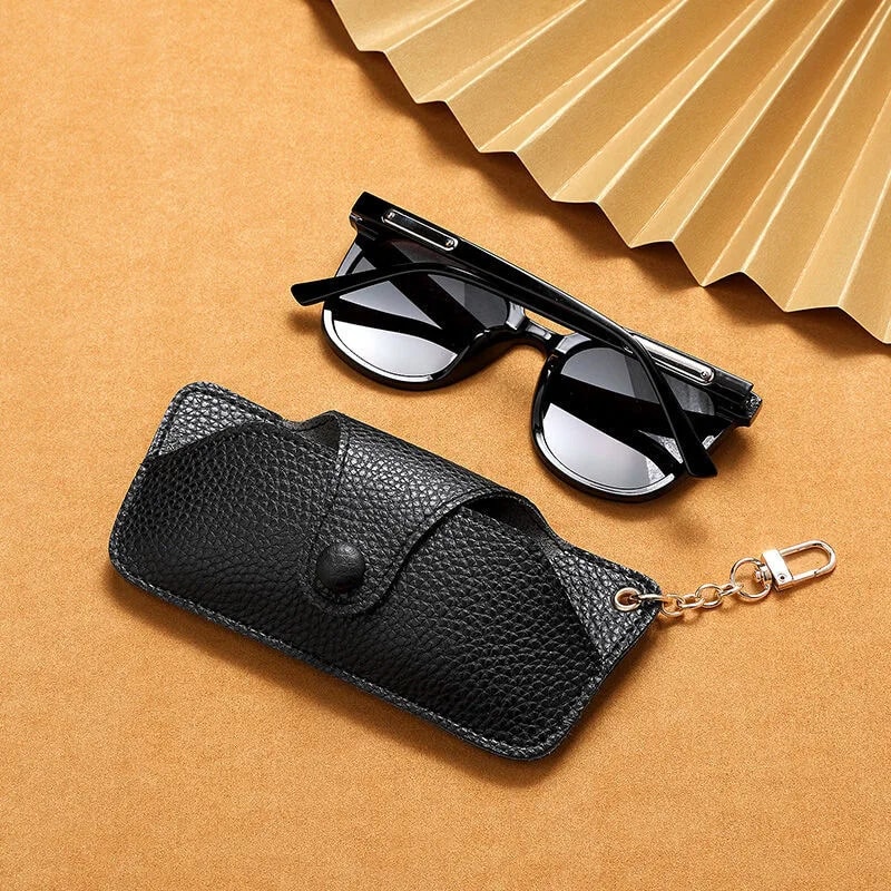 Retro Handmade PU Leather Sunglasses Case Portable Glasses Bag With Lanyard Simple Storage Box 4