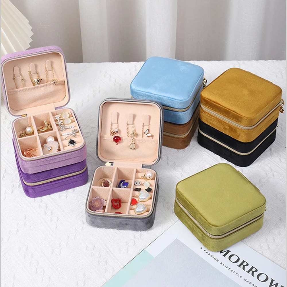 Velvet Jewelry Box For Women Necklace Ring Earrings Organizer Portable Zipper Travel Jewelry Holder 0
