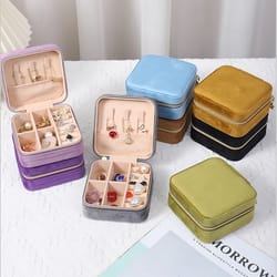 velvet jewelry box for women necklace ring earrings organizer portable zipper travel jewelry holder square storage case