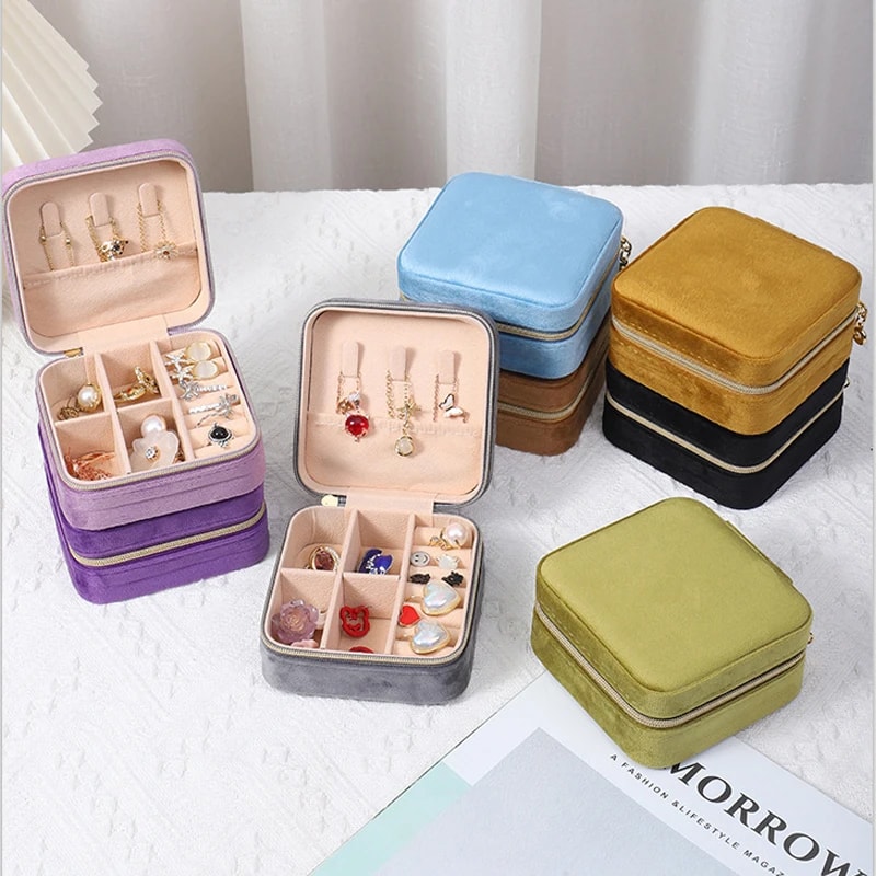 Velvet Jewelry Box For Women Necklace Ring Earrings Organizer Portable Zipper Travel Jewelry Holder 0