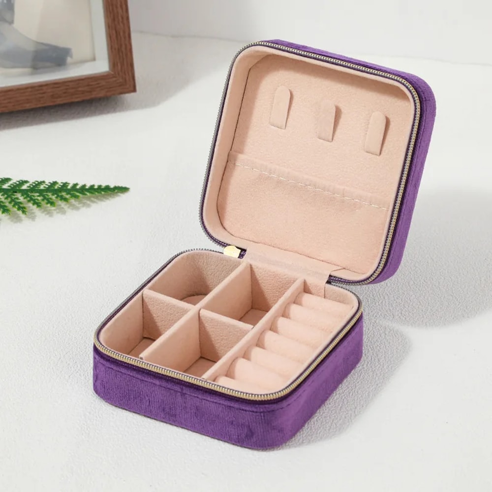 Velvet Jewelry Box For Women Necklace Ring Earrings Organizer Portable Zipper Travel Jewelry Holder 6