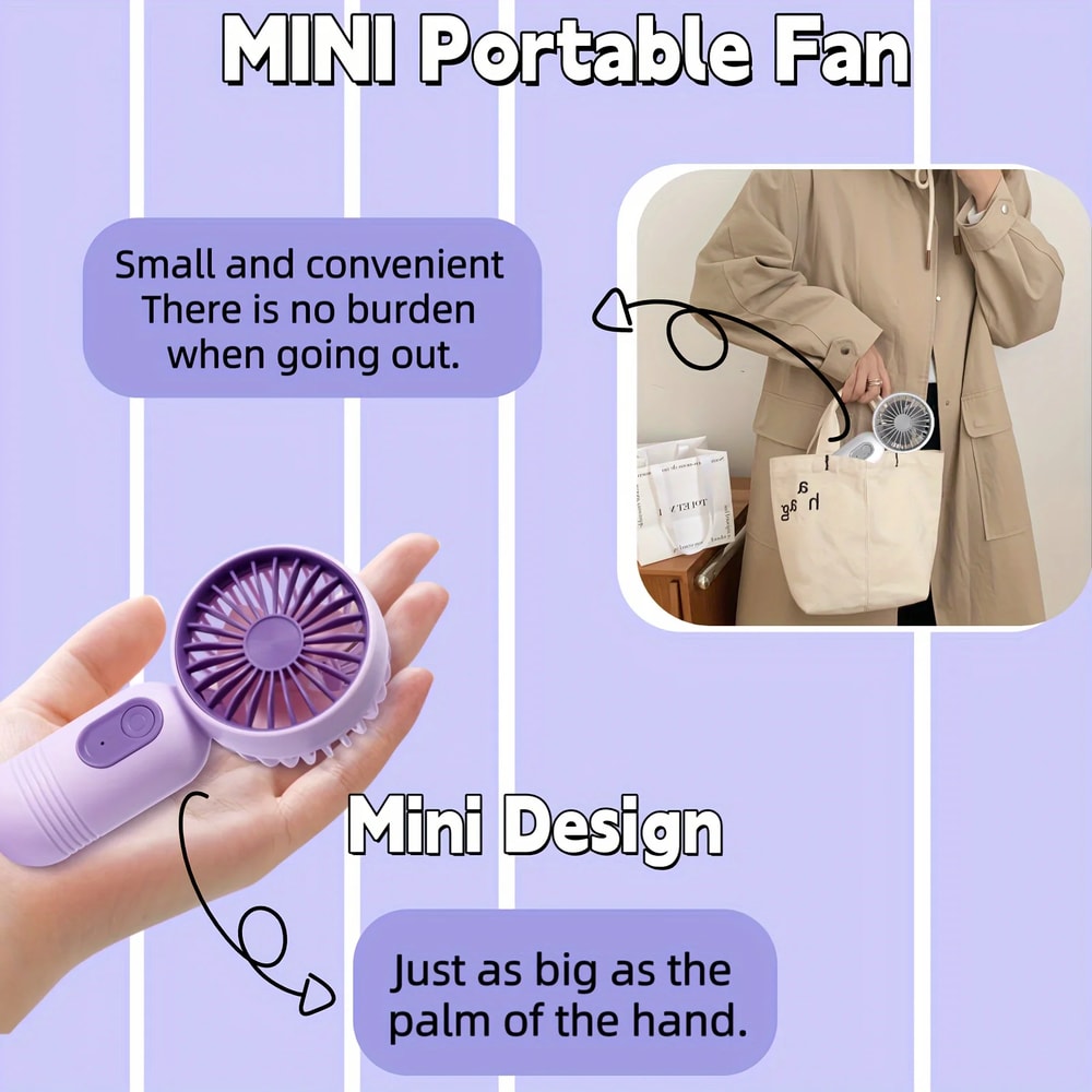USB Mini Rechargeable Portable Fan with Speed Settings, Handheld Fan for Camping, Travel, Office