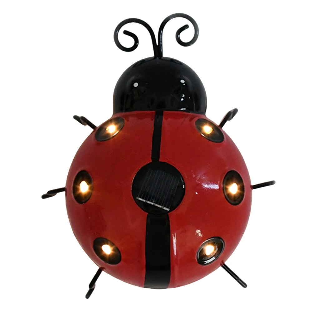 Metal Ladybug Solar Light Outdoor Hanging Beetle Ornament for Front Porch Backyard Decoration