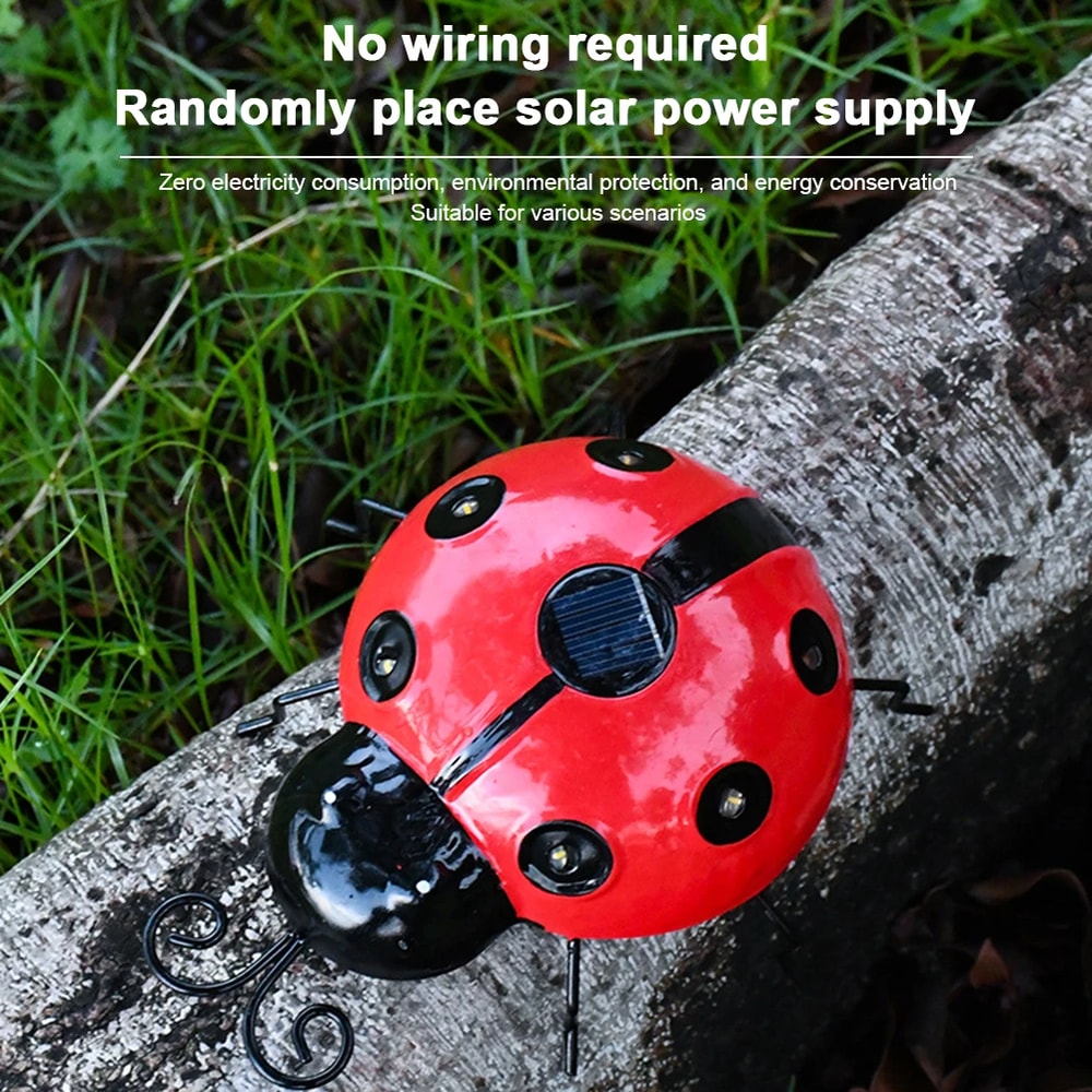 Metal Ladybug Solar Light Outdoor Hanging Beetle Ornament for Front Porch Backyard Decoration