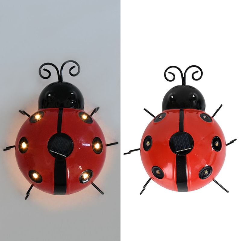 Metal Ladybug Solar Light Outdoor Hanging Beetle Ornament for Front Porch Backyard Decoration