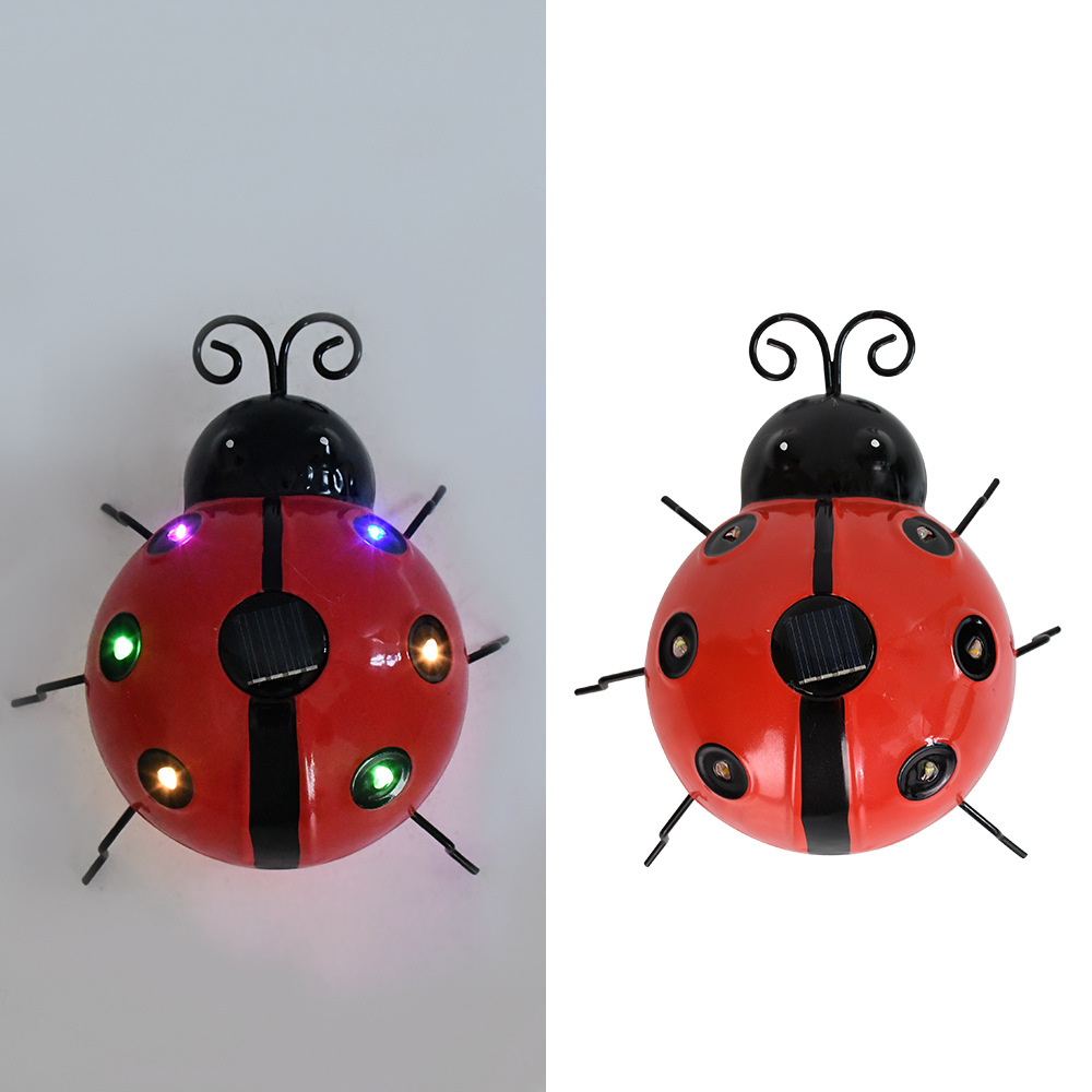 Metal Ladybug Solar Light Outdoor Hanging Beetle Ornament for Front Porch Backyard Decoration
