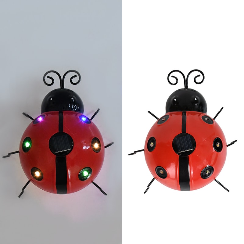 Metal Ladybug Solar Light Outdoor Hanging Beetle Ornament for Front Porch Backyard Decoration