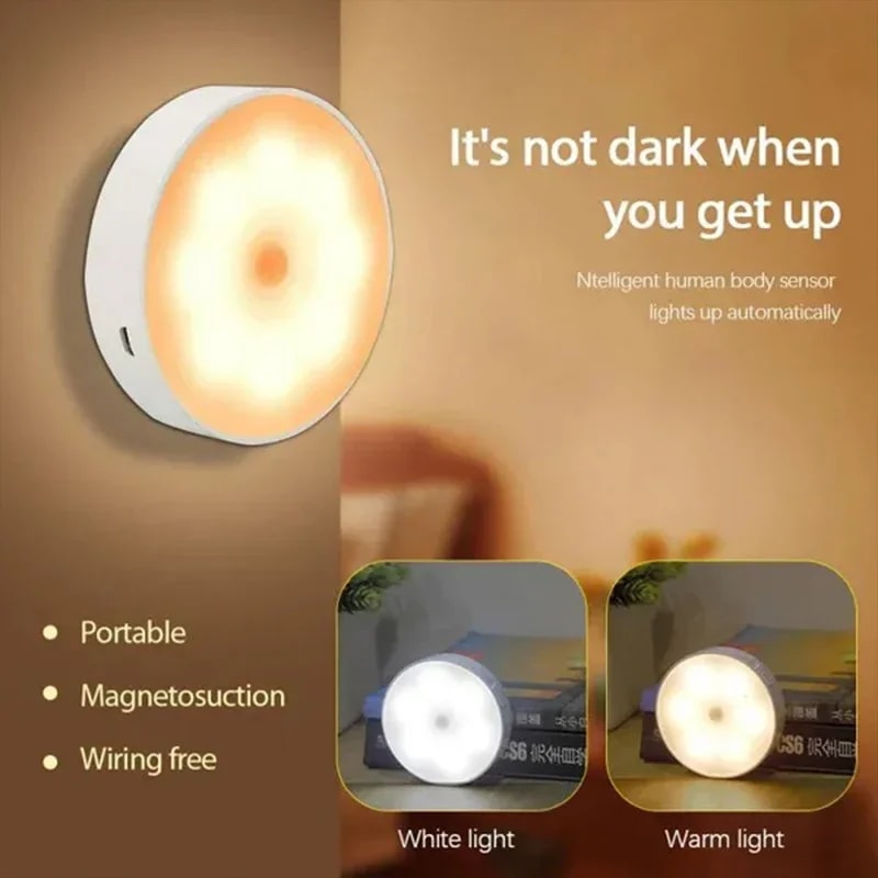 USB Rechargeable PIR Motion Sensor LED Night Light Wireless Night Lamp For Wardrobe Cabinet Stairs 1