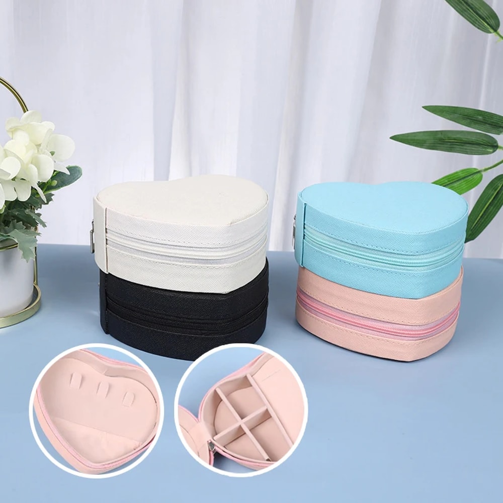 Portable Heart Shaped Jewelry Organizer Box Necklace Pendant Ring Earrings Travel Storage Case 0