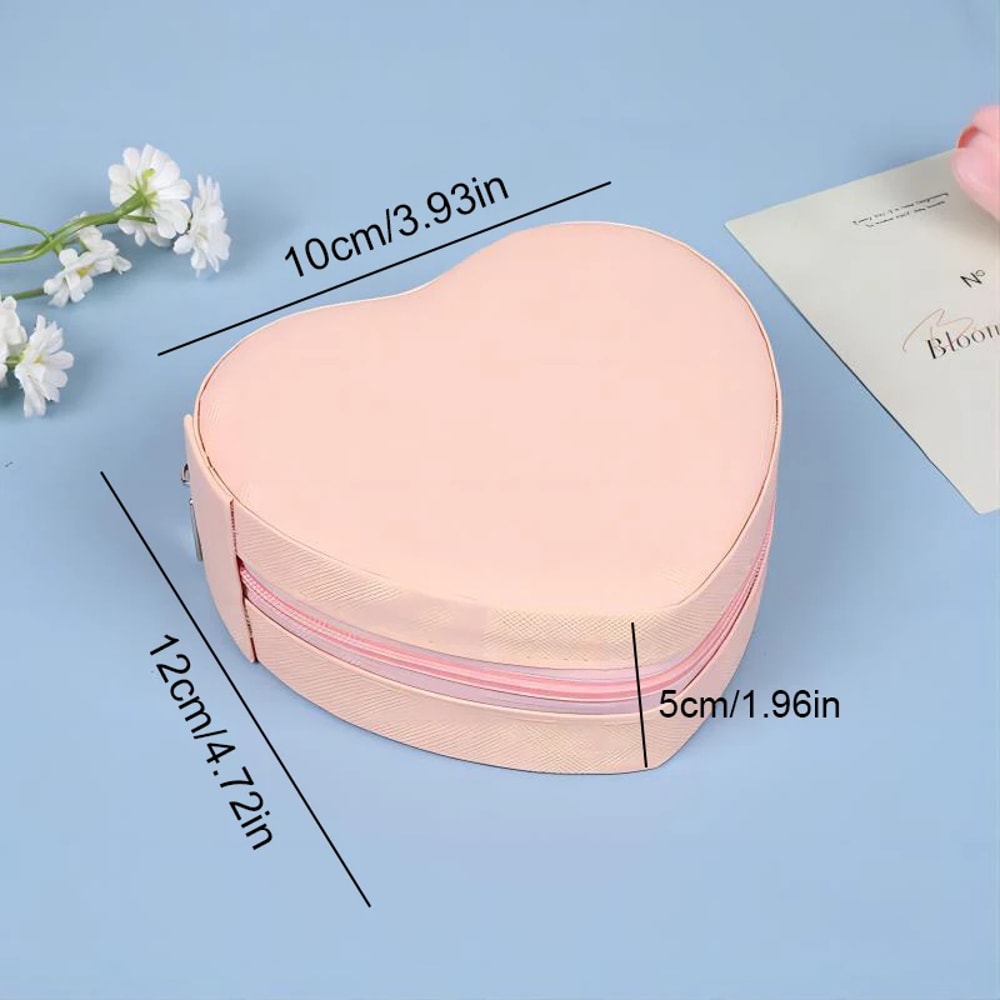 Portable Heart Shaped Jewelry Organizer Box Necklace Pendant Ring Earrings Travel Storage Case 3