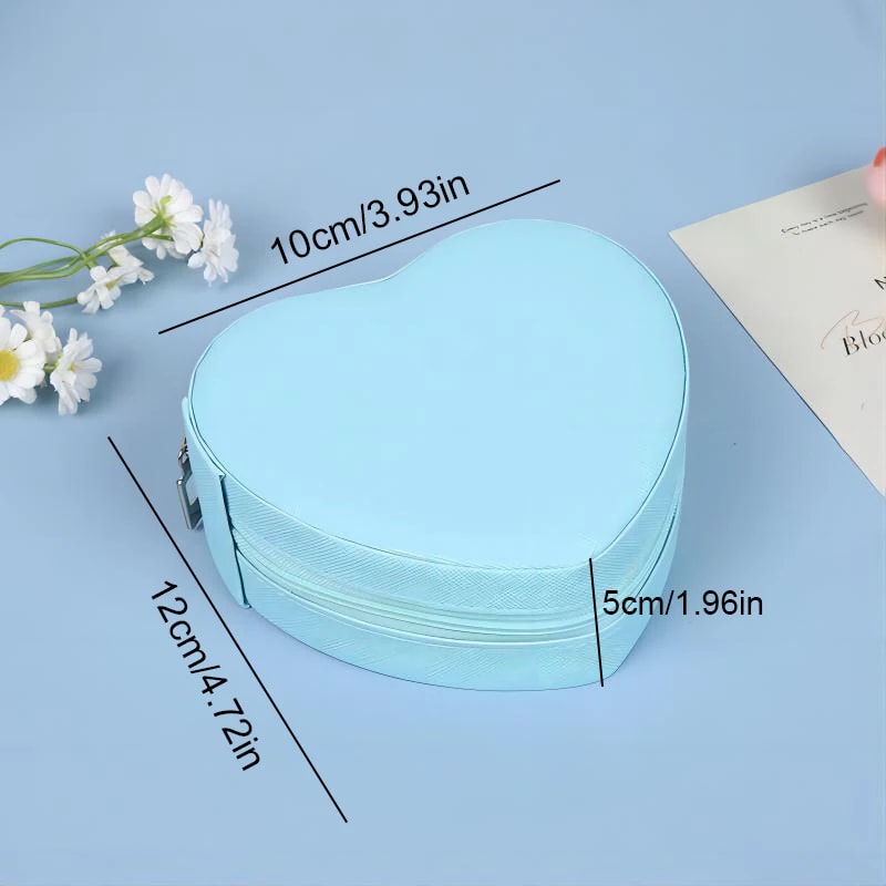 Portable Heart Shaped Jewelry Organizer Box Necklace Pendant Ring Earrings Travel Storage Case 4
