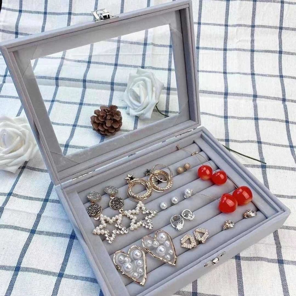 Jewelry Classification Storage Box Dustproof Transparent Flip Lid Jewelry Box Organizer 2