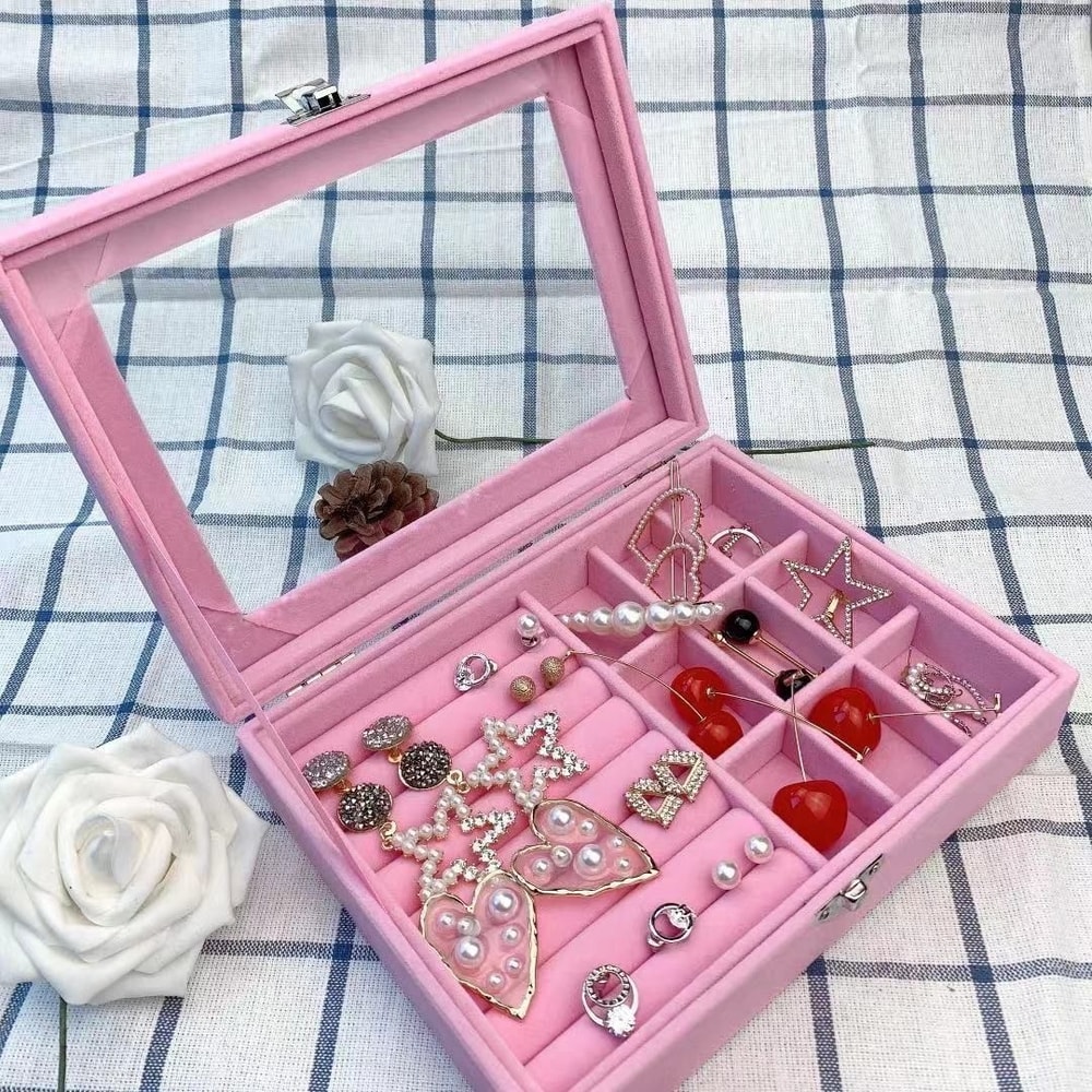 Jewelry Classification Storage Box Dustproof Transparent Flip Lid Jewelry Box Organizer 3