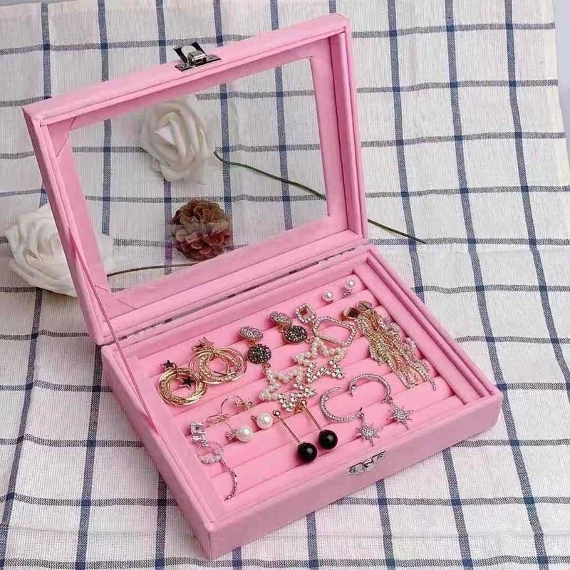 Jewelry Classification Storage Box Dustproof Transparent Flip Lid Jewelry Box Organizer 4