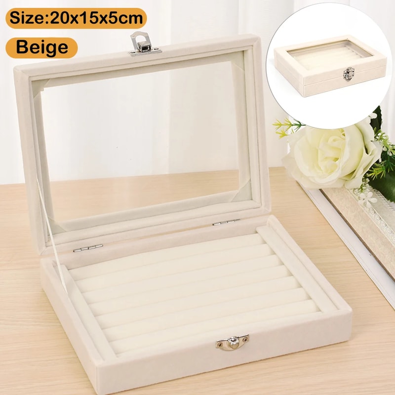 Jewelry Classification Storage Box Dustproof Transparent Flip Lid Jewelry Box Organizer 6