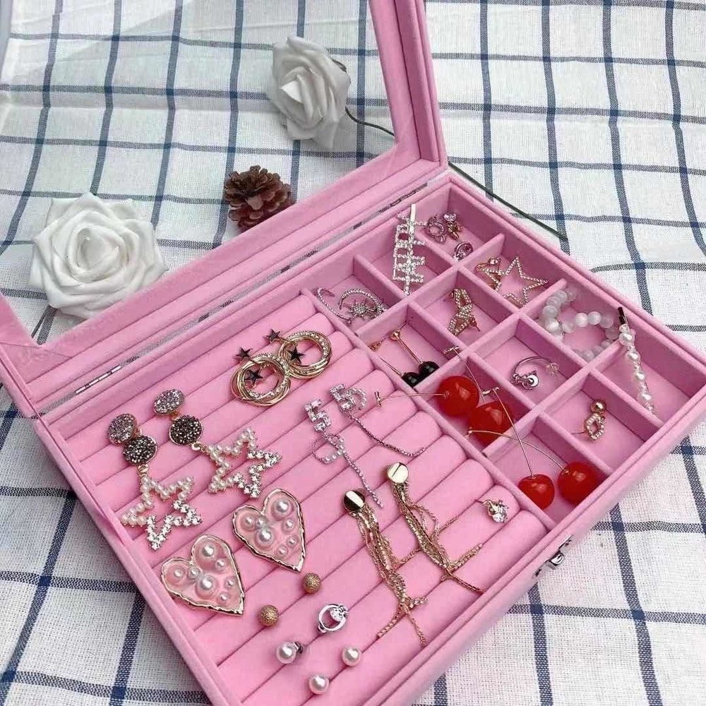 Jewelry Classification Storage Box Dustproof Transparent Flip Lid Jewelry Box Organizer 5