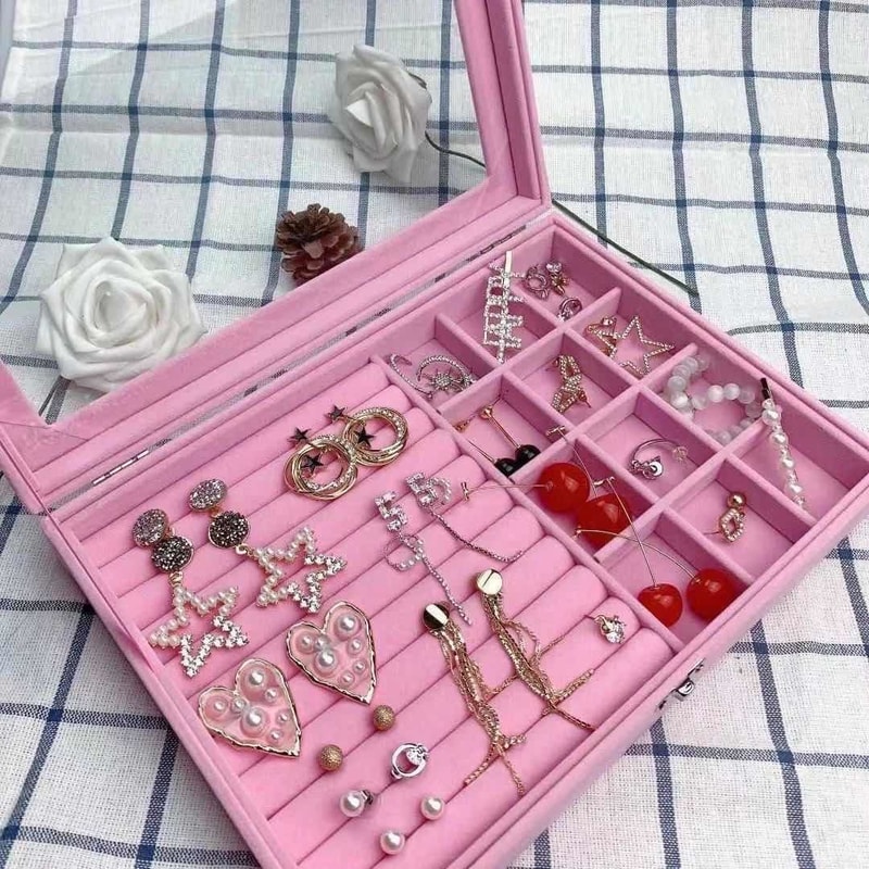 Jewelry Classification Storage Box Dustproof Transparent Flip Lid Jewelry Box Organizer 5