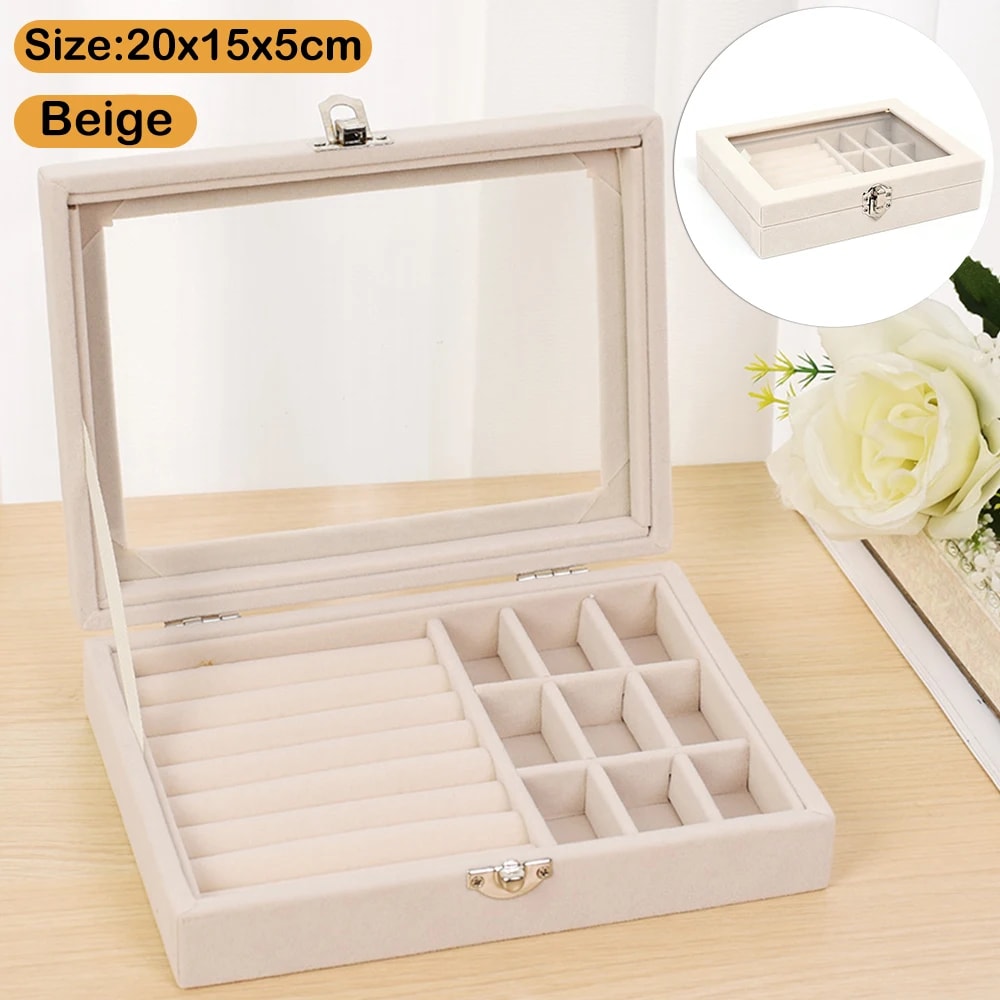 Jewelry Classification Storage Box Dustproof Transparent Flip Lid Jewelry Box Organizer 9